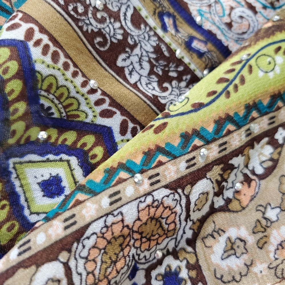 Jessica McClintock Scarf Shawl Wrap Cardigan Indigo Olive Paisley Floral Stripe - Picture 8 of 10